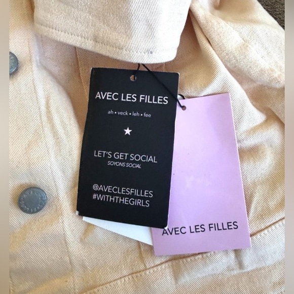 Women's Sz 6 Avec Les Filles Peach Cropped Stretch Cotton Denim Jean Jacket NWT - Picture 6 of 7